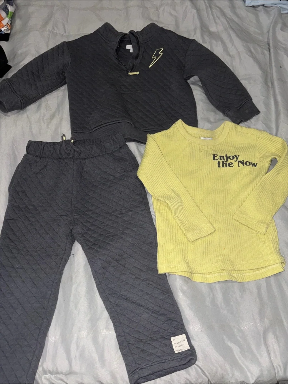 Kids Matching Quilted Set with Yellow 'Enjoy the Now' Tee